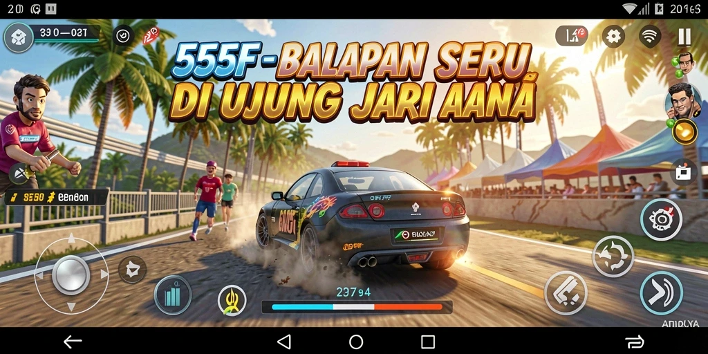 Tangkapan layar utama 555F menampilkan aksi balapan yang mendebarkan.