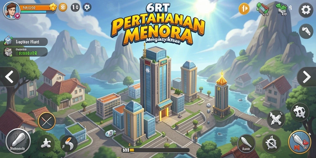 Tampilan gameplay <strong>6RT</strong> saat mempertahankan menara dari gelombang musuh.