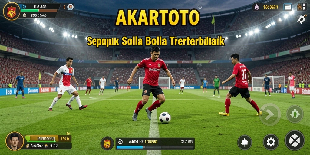 Tampilan gameplay <strong>AKARTOTO</strong> yang menampilkan aksi pertandingan sepak bola yang mendebarkan.