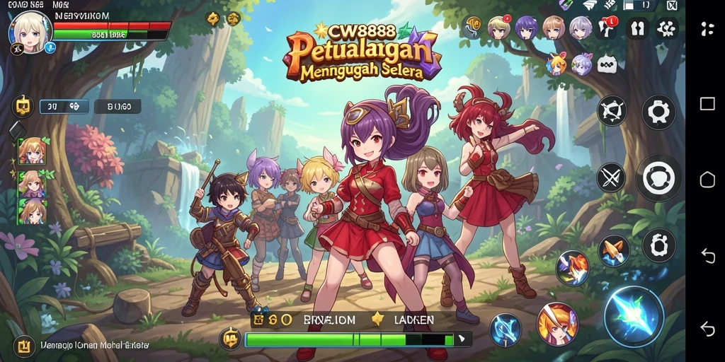 Screenshot CW8888 menampilkan karakter anime dalam pertempuran yang seru.