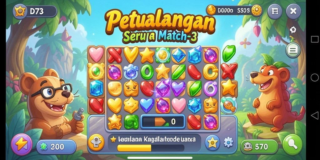 Gameplay seru dari D73 dalam mencocokkan item Match-3.