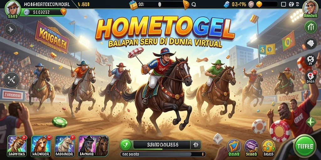 Screenshot gameplay HOMETOGEL yang menunjukkan aksi balapan mendebarkan.