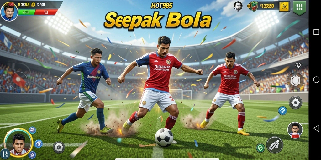 Tampilan gameplay seru di HOT985 dengan aksi sepak bola yang mendebarkan.