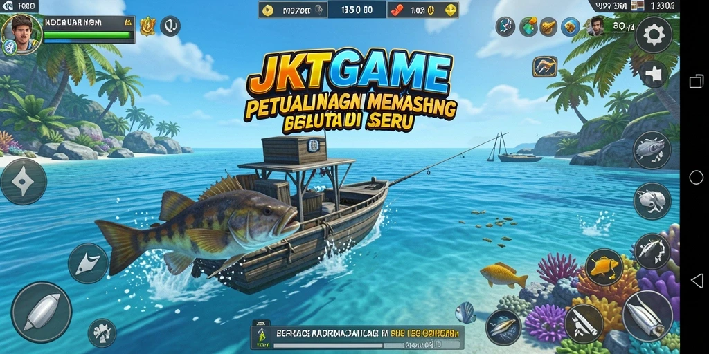 Screenshot utama JKTGAME menampilkan gameplay memancing yang mendebarkan.