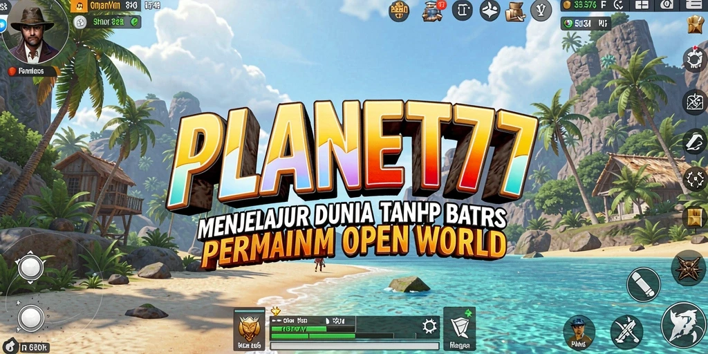 Screenshot utama menampilkan pemain menjelajahi alam liar di PLANET77.