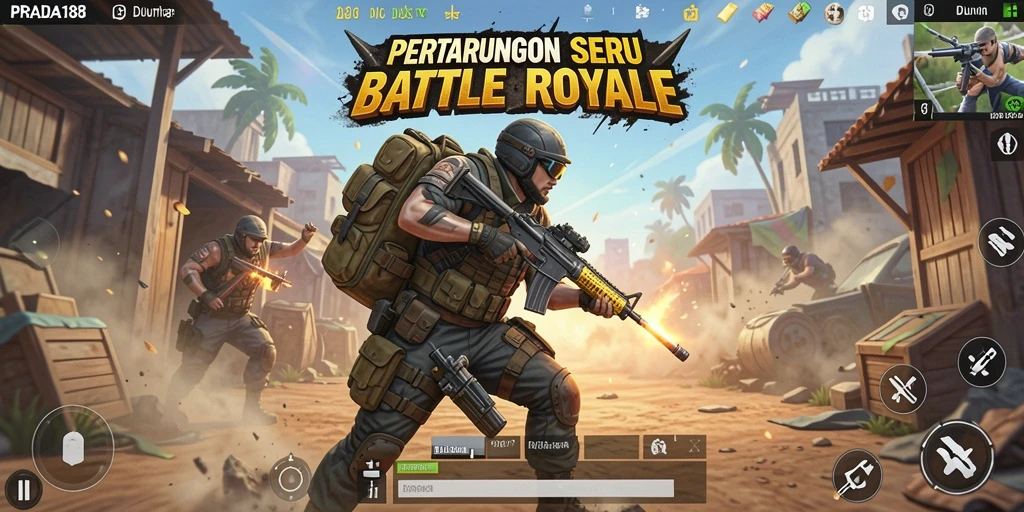 Screenshot gameplay PRADA188 dengan aksi Battle Royale yang intens.
