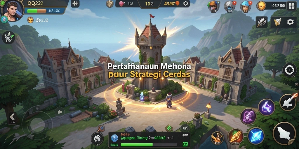 Tangkapan layar QQ222 menunjukkan aksi seru dari menara bertahan melawan musuh.