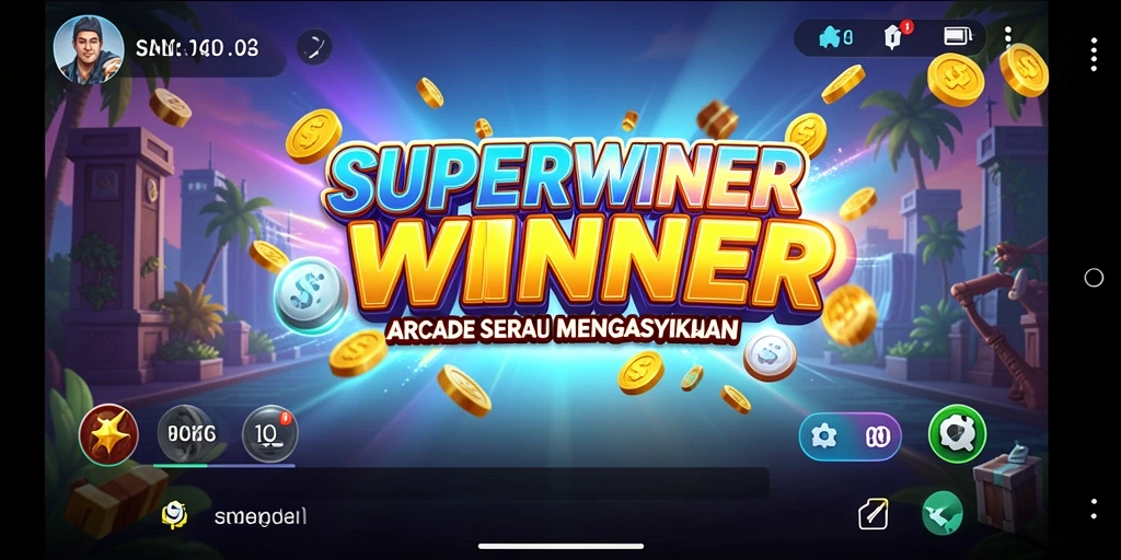 Tampilan gameplay SUPERWINNER yang seru dan penuh warna.