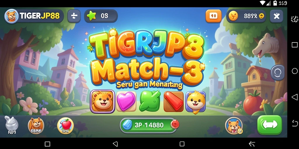 Tampilan gameplay seru dalam TIGERJP88 saat mencocokkan permata.