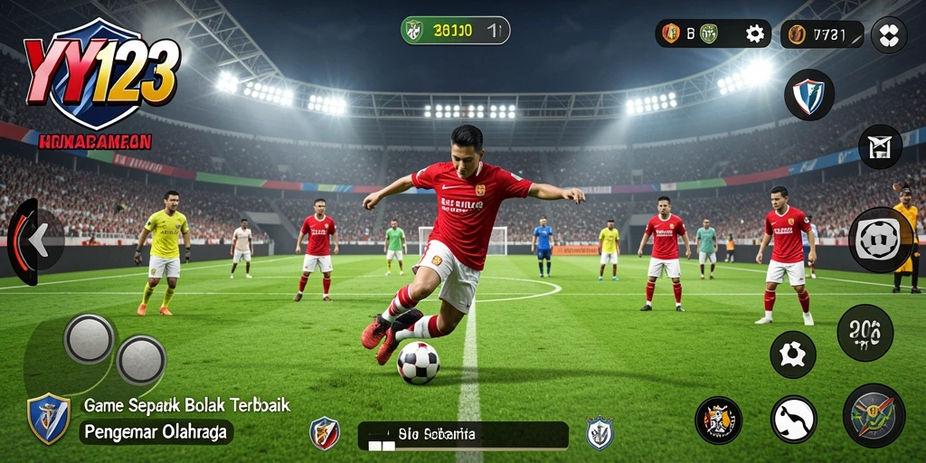 Tampilan gameplay YY123 yang menampilkan aksi sepak bola yang seru.